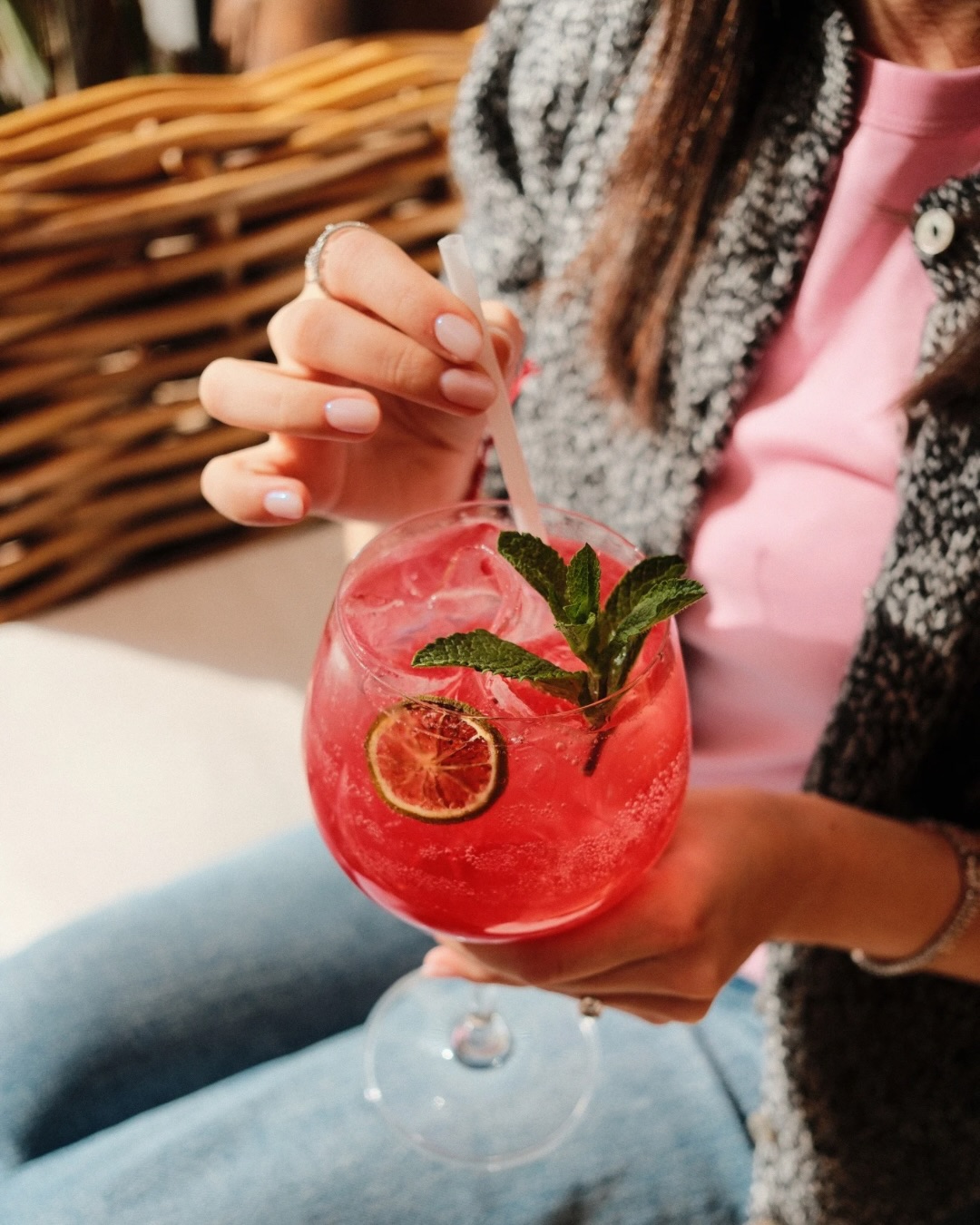 Signature pink cocktail with mint